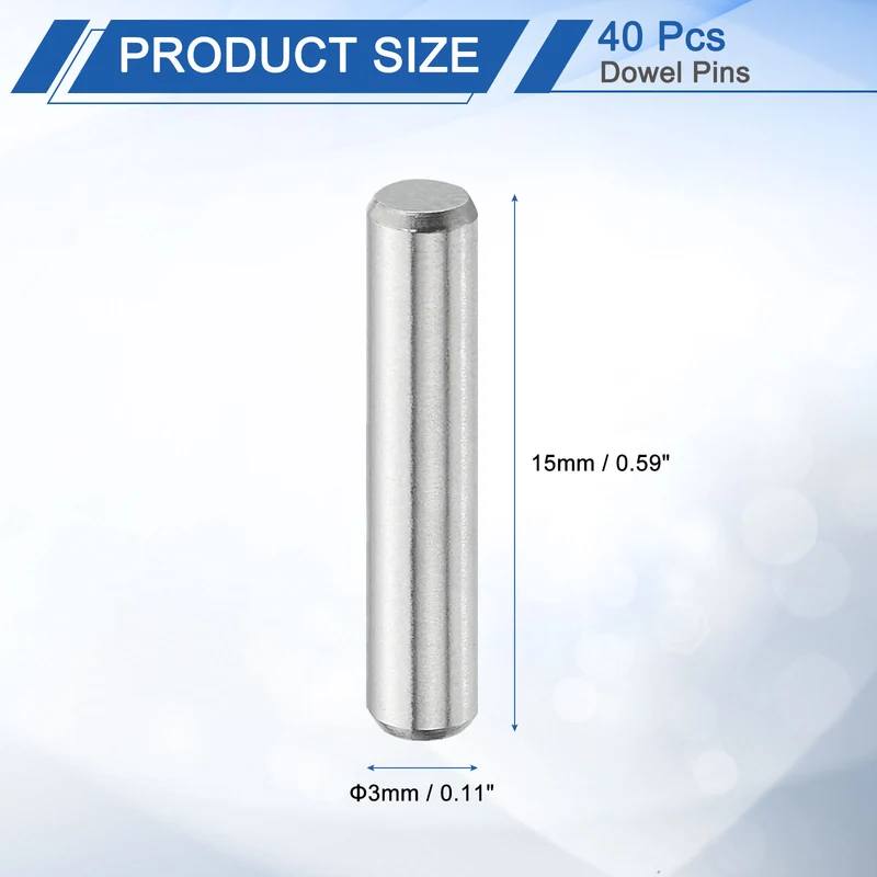 40 Pcs 3 mm x 15 mm Dowel Pins, 316L Stainless Steel Shelf Support Peg Pin