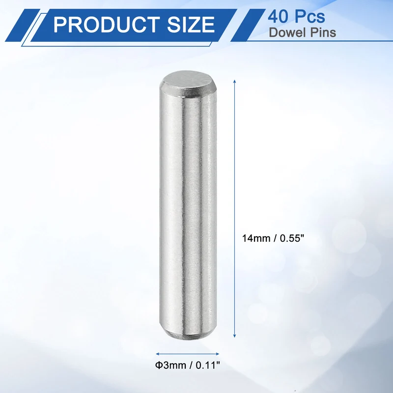 40 Pcs 3 mm x 14 mm Dowel Pins, 316L Stainless Steel Shelf Support Peg Pin