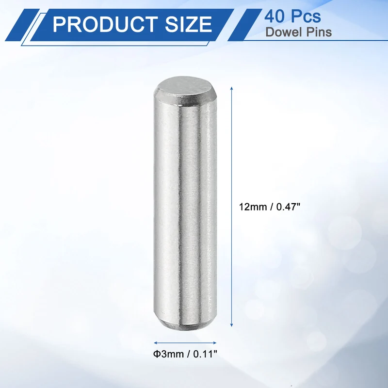 40 Pcs 3 mm x 12 mm Dowel Pins, 316L Stainless Steel Shelf Support Peg Pin