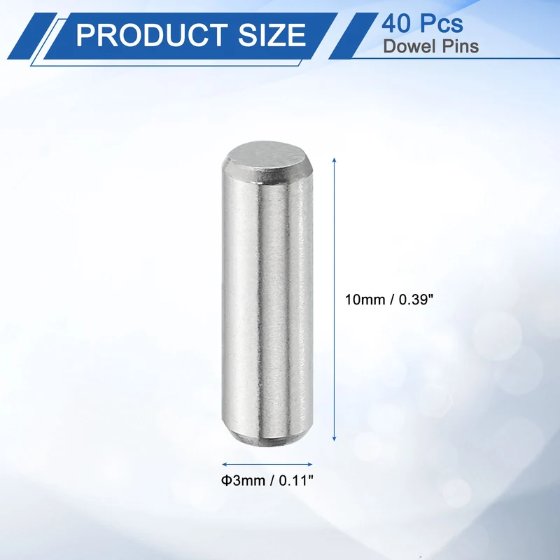 40 Pcs 3 mm x 10 mm Dowel Pins, 316L Stainless Steel Shelf Support Peg Pin