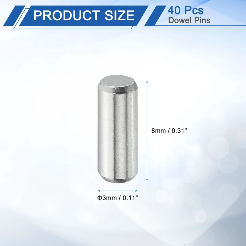 40 Pcs 3 mm x 8 mm Dowel Pins, 316L Stainless Steel Shelf Support Peg Pin