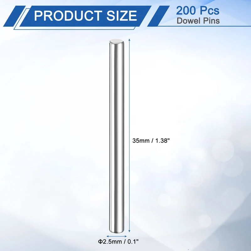 200Pcs 2.5 x 35 mm Dowel Pins, 304 Stainless Steel Shelf Support Peg Pin, Silver