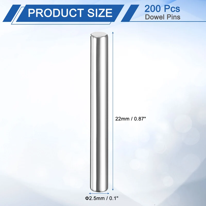 200Pcs 2.5 x 22 mm Dowel Pins, 304 Stainless Steel Shelf Support Peg Pin, Silver