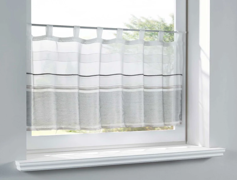 Scheibengardine Edirne Voile Jacquard Querstreifen Modern Querstreifen Sichtschutz küchenfenster 10000144