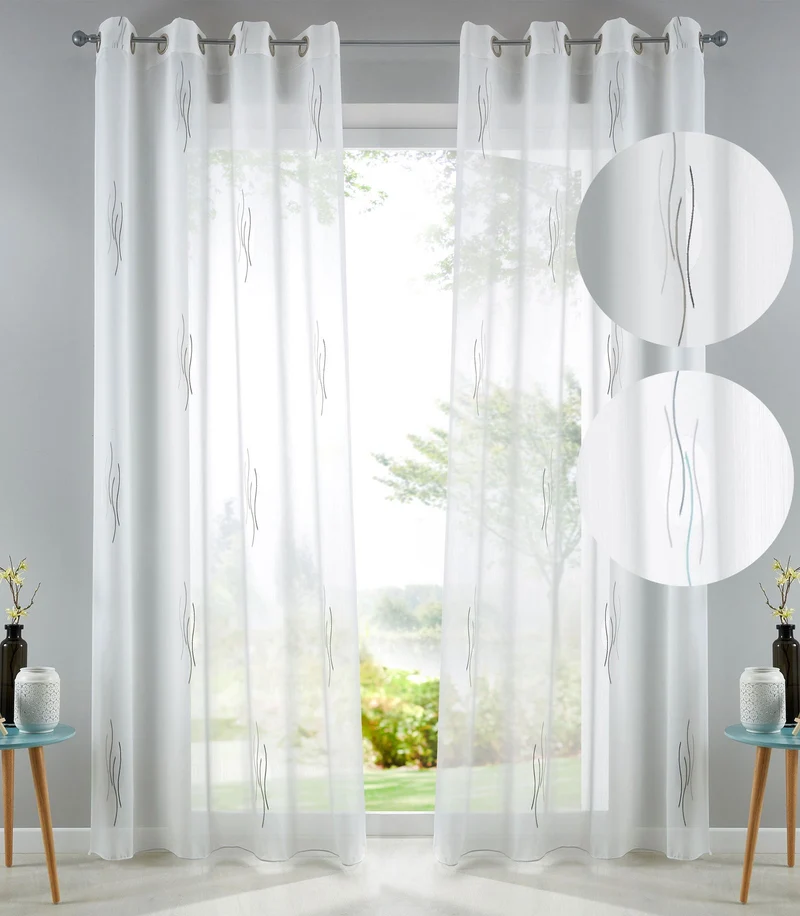 Gardine Ösen Jacquard Muster Kils Schal Sichtschutz Transparent Voile Lichtdurchlässig 10000140