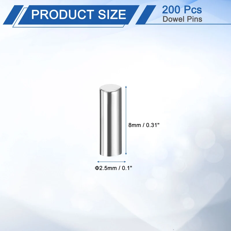 200Pcs 2.5 x 8mm Dowel Pins 304 Stainless Steel Shelf Support Peg Pin Silver
