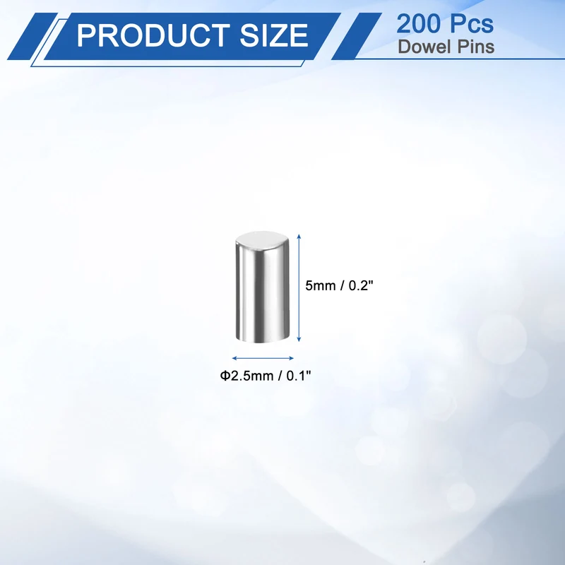 200Pcs 2.5 x 5 mm Dowel Pins, 304 Stainless Steel Shelf Support Peg Pin, Silver