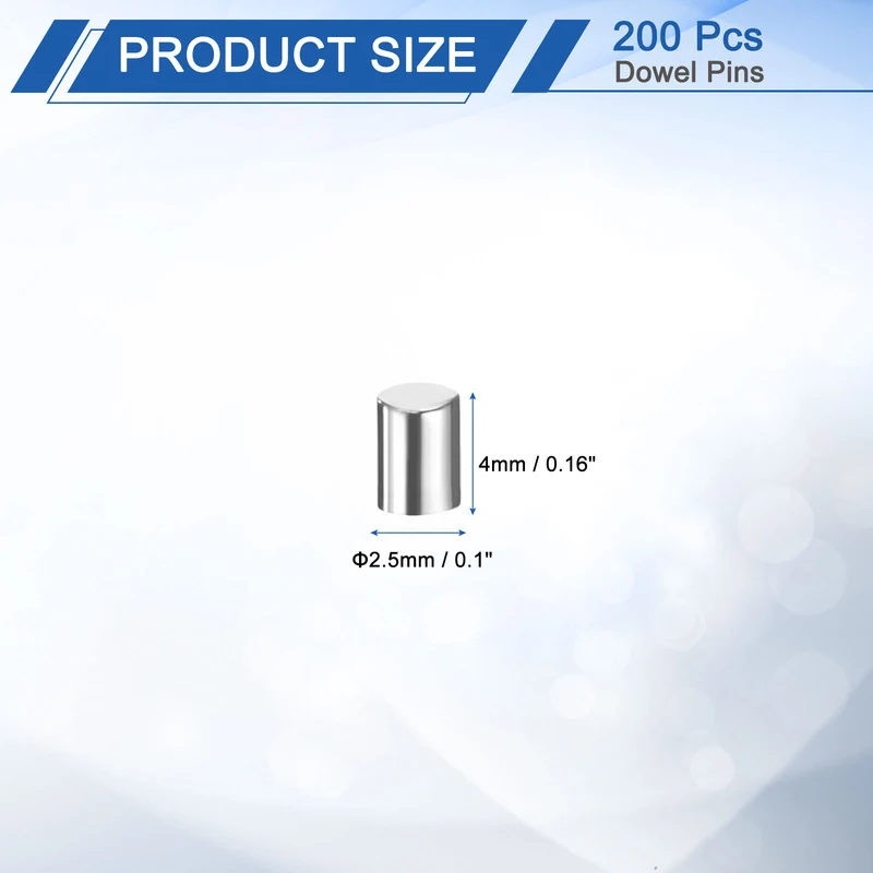 200Pcs 2.5 x 4 mm Dowel Pins, 304 Stainless Steel Shelf Support Peg Pin, Silver