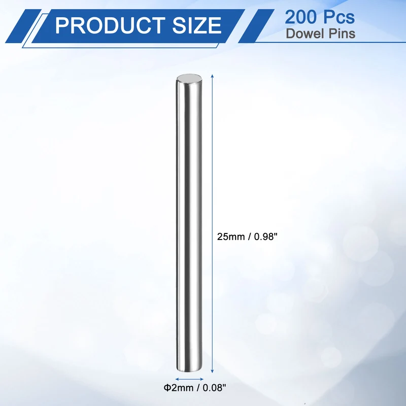 200Pcs 2 x 25 mm Dowel Pins 304 Stainless Steel Shelf Support Peg Pin Silver