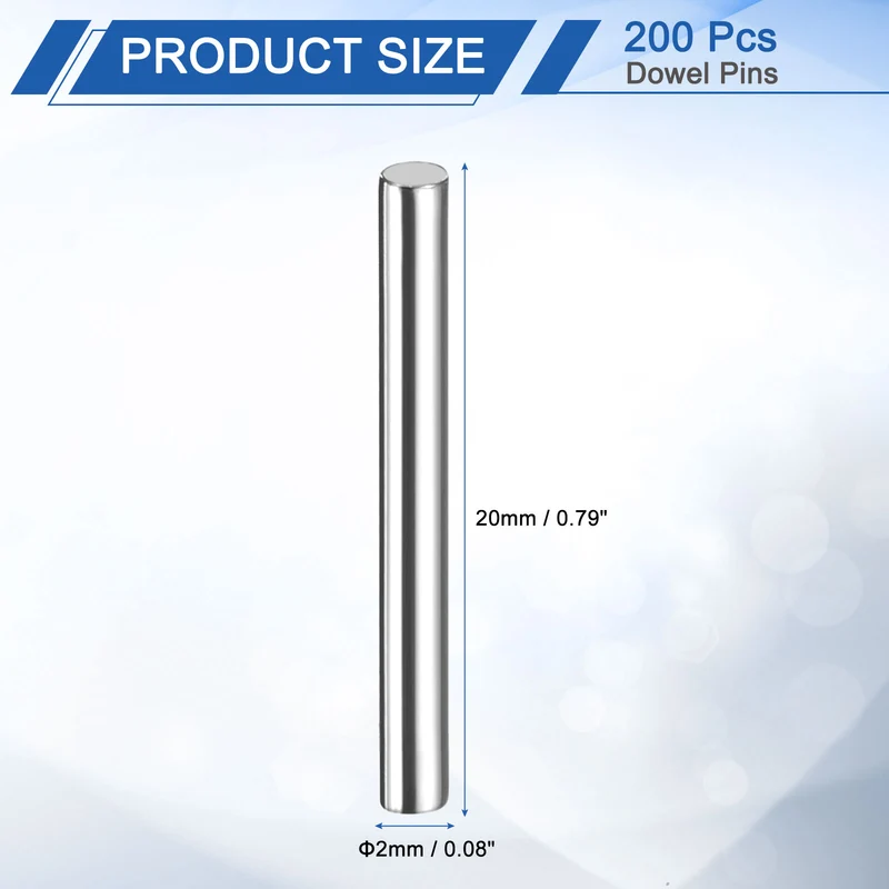 200Pcs 2 x 20mm Dowel Pins 304 Stainless Steel Shelf Support Peg Pin Silver