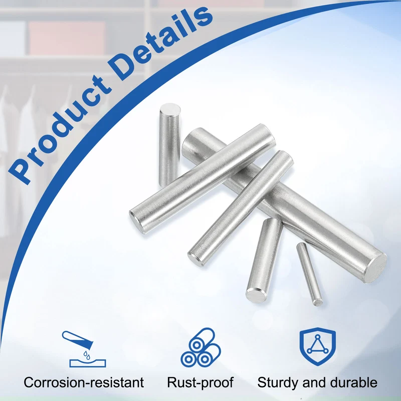 200Pcs 2 x 20mm Dowel Pins 304 Stainless Steel Shelf Support Peg Pin Silver