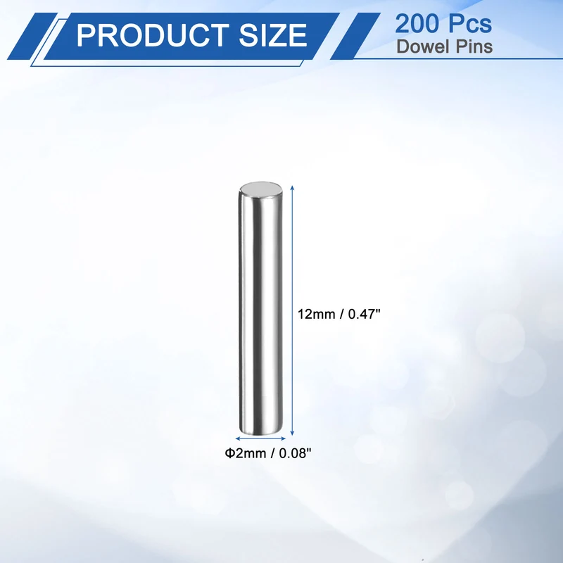 200Pcs 2 x 12 mm Dowel Pins 304 Stainless Steel Shelf Support Peg Pin Silver