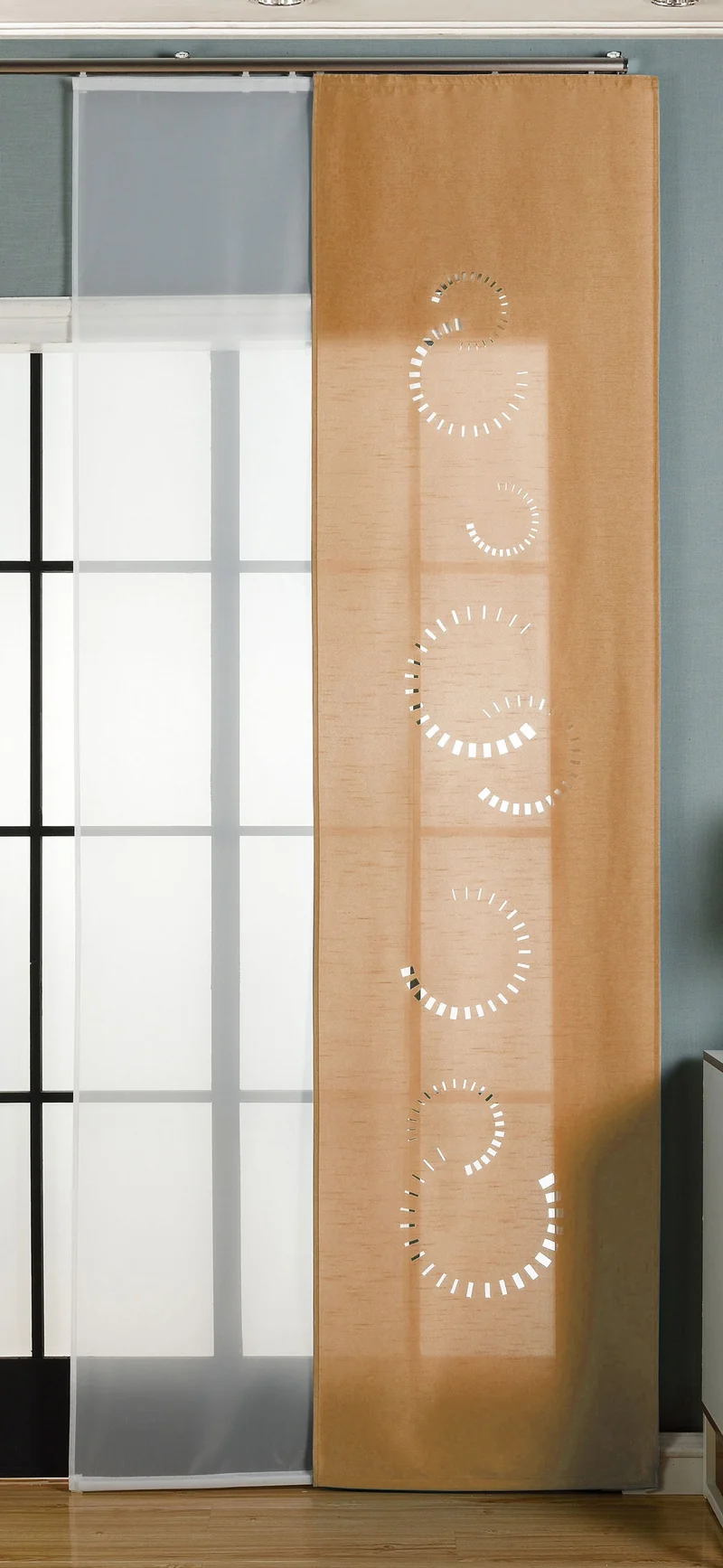 2er-Pack Schiebegardine Flächenvorhang Avila Lasercut Wildseide Optik Voile cm (HxB) inkl. Paneelwagen und Beschwerungsstangen 165610