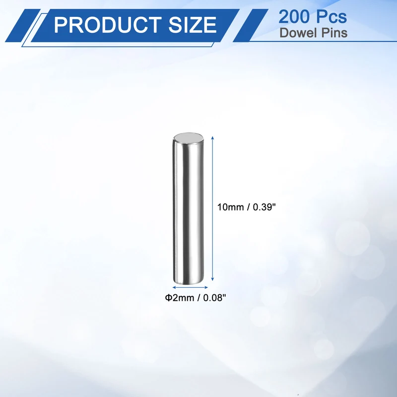 200Pcs 2 x 10mm Dowel Pins 304 Stainless Steel Shelf Support Peg Pin Silver