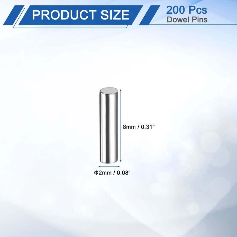 200Pcs 2 x 8 mm Dowel Pins 304 Stainless Steel Shelf Support Peg Pin Silver