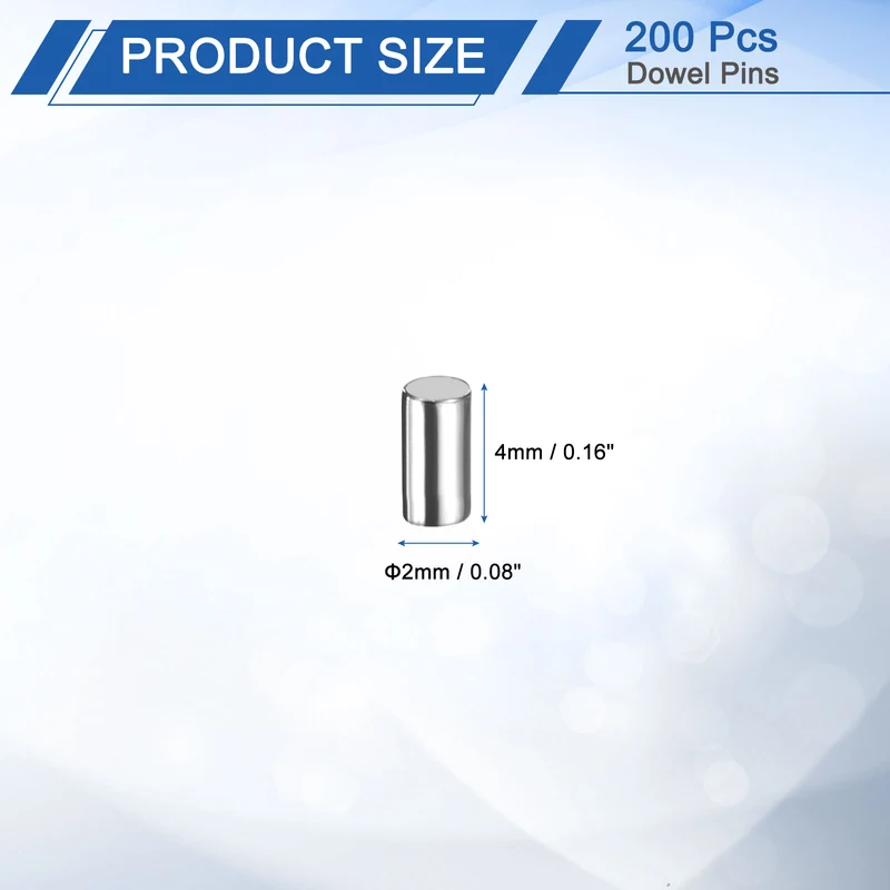 200Pcs 2 x 4 mm Dowel Pins, 304 Stainless Steel Shelf Support Peg Pin, Silver