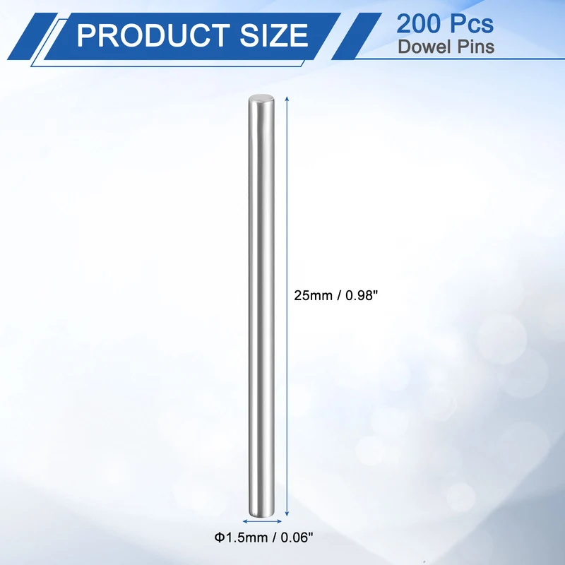 200Pcs 1.5 x 25 mm Dowel Pins 304 Stainless Steel Shelf Support Peg Pin Silver