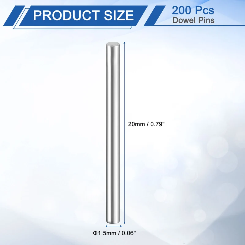 200Pcs 1.5 x 20 mm Dowel Pins, 304 Stainless Steel Shelf Support Peg Pin, Silver
