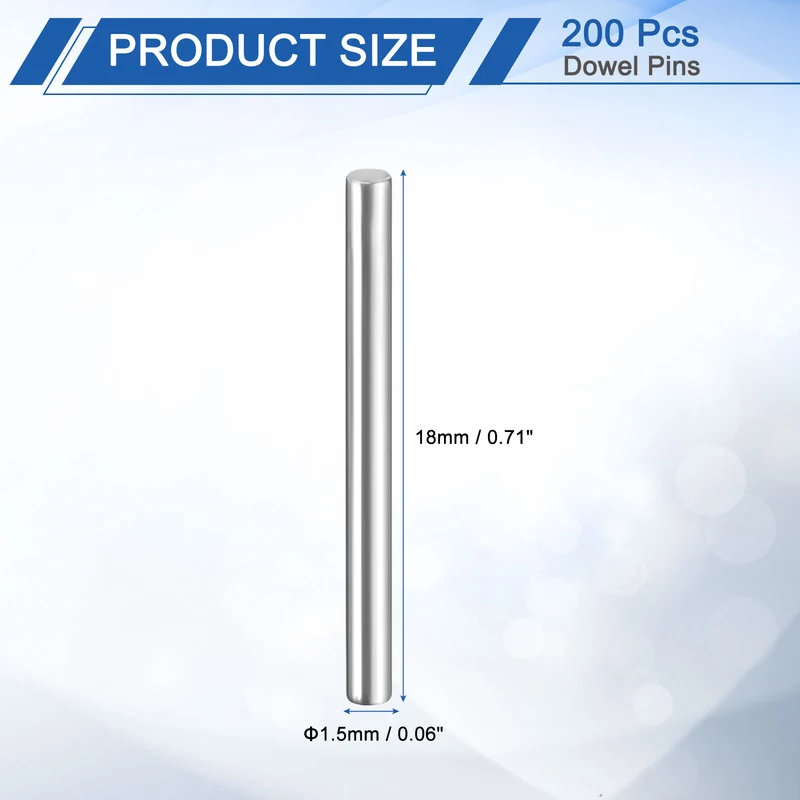 200Pcs 1.5 x 18mm Dowel Pins 304 Stainless Steel Shelf Support Peg Pin Silver