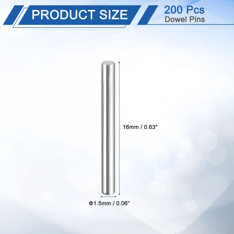 200Pcs 1.5 x 16 mm Dowel Pins 304 Stainless Steel Shelf Support Peg Pin Silver