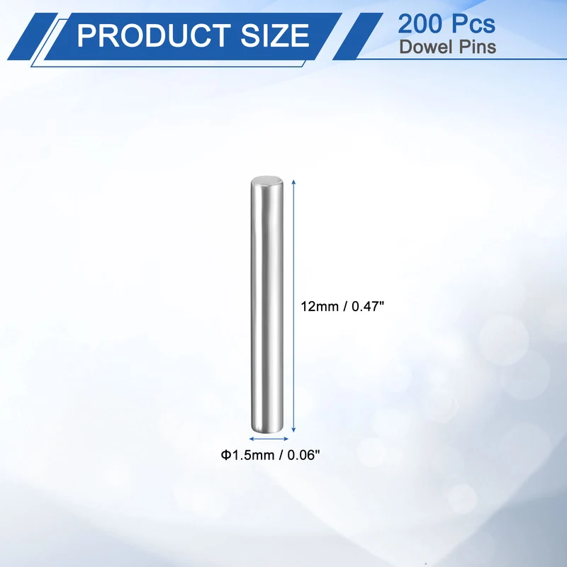 200Pcs 1.5 x 12 mm Dowel Pins 304 Stainless Steel Shelf Support Peg Pin Silver