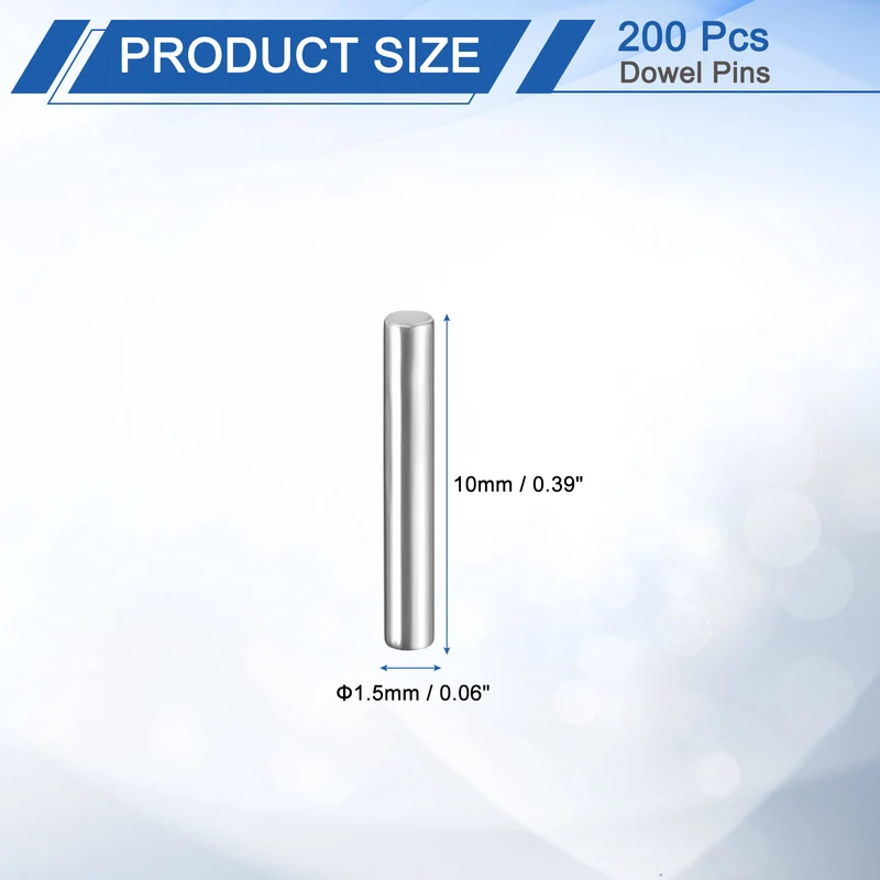 200Pcs 1.5 x 10 mm Dowel Pins 304 Stainless Steel Shelf Support Peg Pin Silver