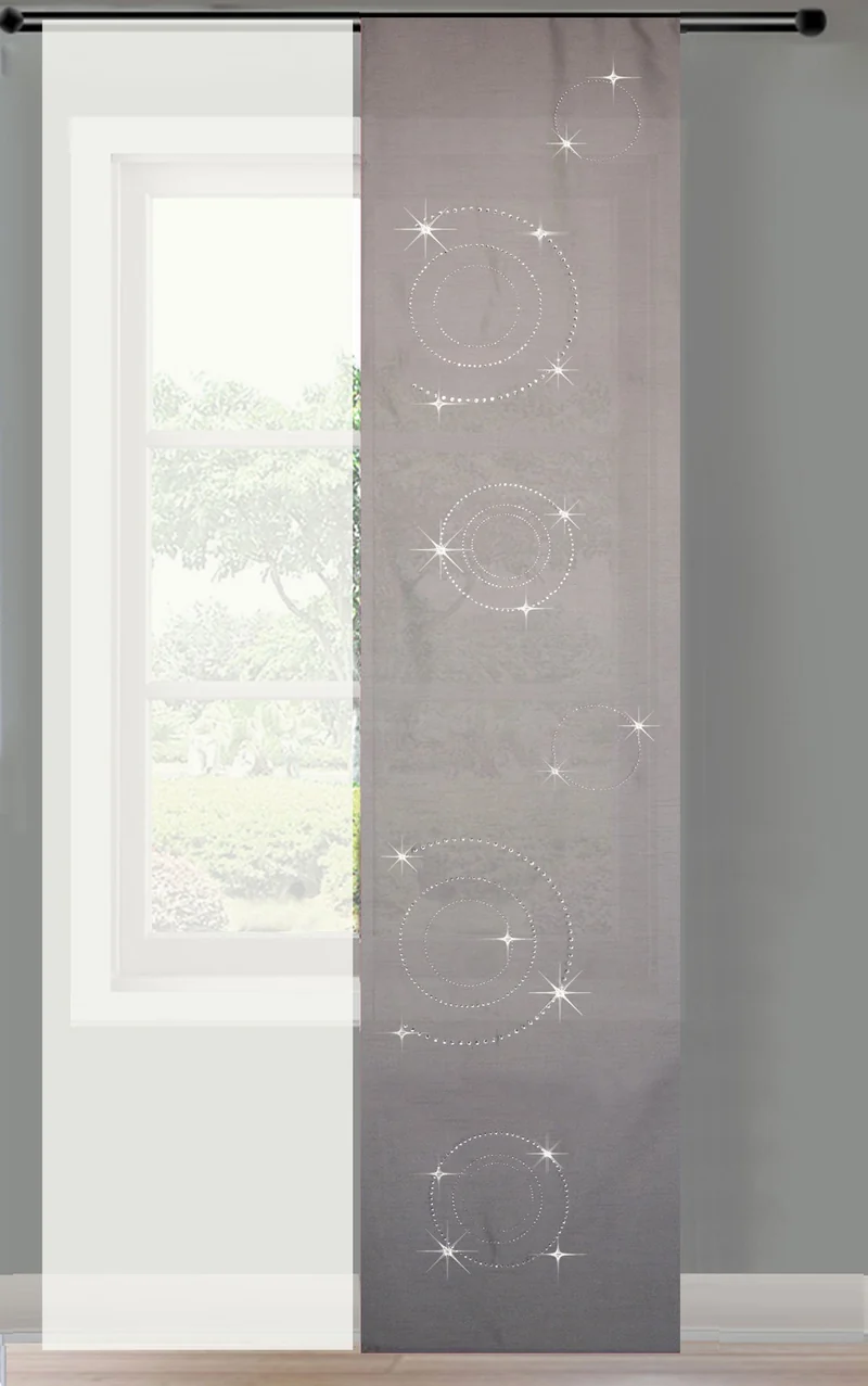 2er Set Schiebegardine Flächenvorhang Circle Strass blickdicht und Voile Paneel transparent 85625