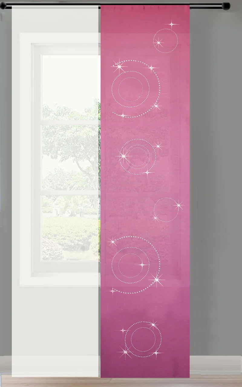 2er Set Schiebegardine Flächenvorhang Circle Strass blickdicht und Voile Paneel transparent 85625