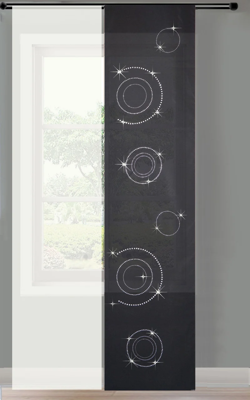 2er Set Schiebegardine Flächenvorhang Circle Strass blickdicht und Voile Paneel transparent 85625