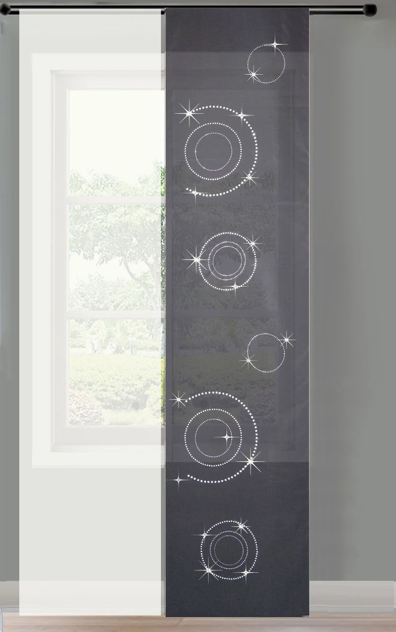 2er Set Schiebegardine Flächenvorhang Circle Strass blickdicht und Voile Paneel transparent 85625