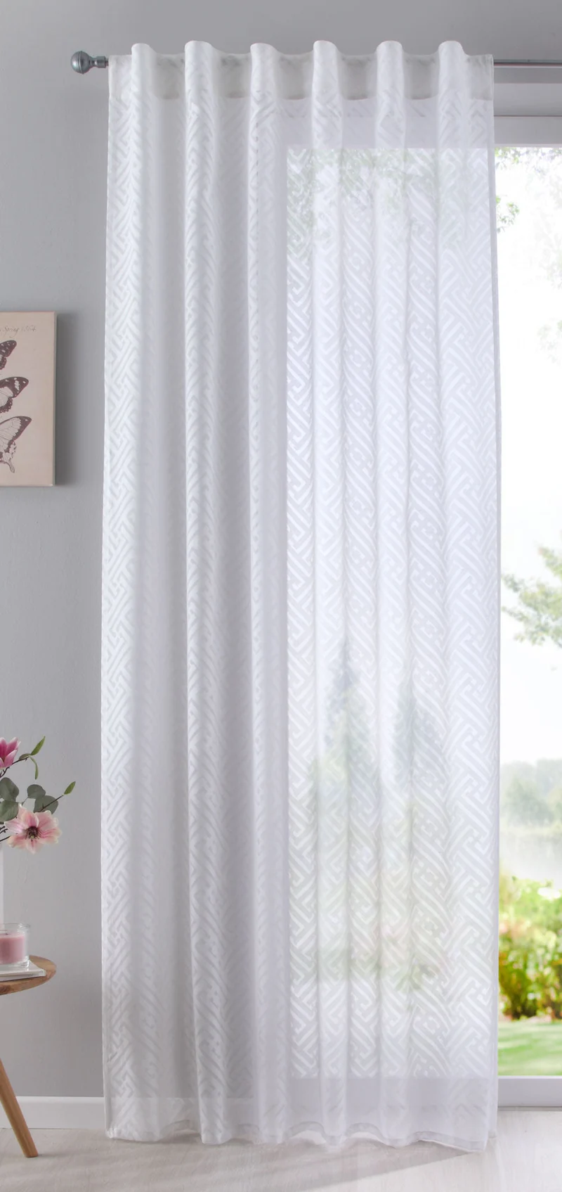 Gardine Vorhang Schal verdeckte Schlaufen Ausbrenner Qulität modern mit abstraktem Muster 63000