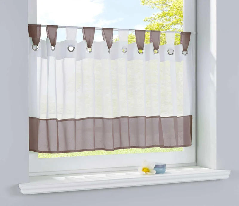 Scheibengardine »UNI« Voile Gardine Ösen mit Bordüre Vorhang Küche Gardinenstange (HxB) 610710