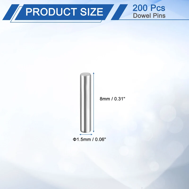 200Pcs 1.5 x 8mm Dowel Pins 304 Stainless Steel Shelf Support Peg Pin Silver