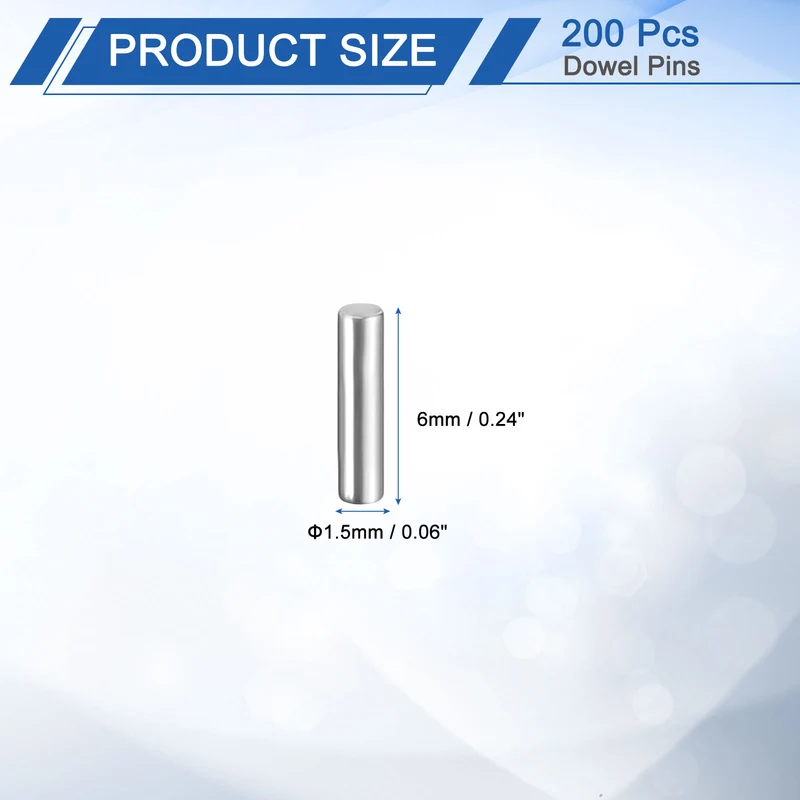 200Pcs 1.5 x 6mm Dowel Pins 304 Stainless Steel Shelf Support Peg Pin Silver