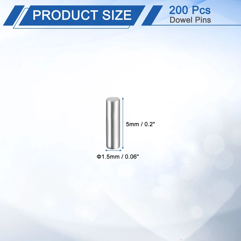 200Pcs 1.5 x 5 mm Dowel Pins 304 Stainless Steel Shelf Support Peg Pin Silver