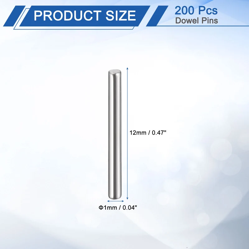 200Pcs 1 x 12mm Dowel Pins 304 Stainless Steel Shelf Support Peg Pin Silver