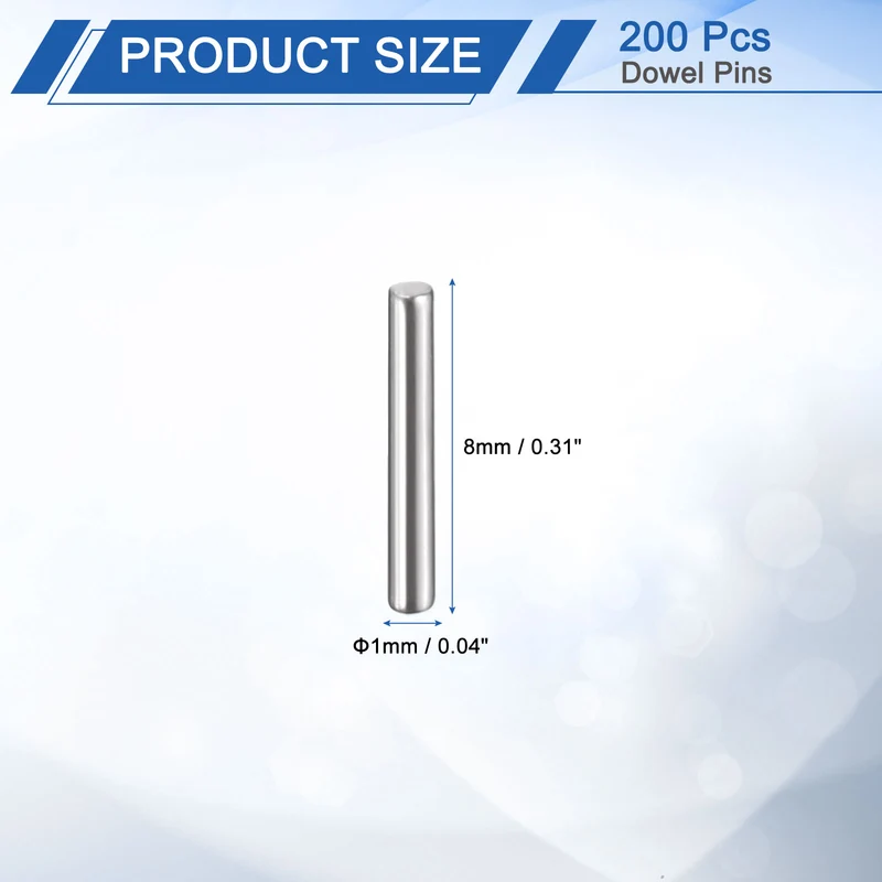 200Pcs 1 x 8 mm Dowel Pins 304 Stainless Steel Shelf Support Peg Pin Silver
