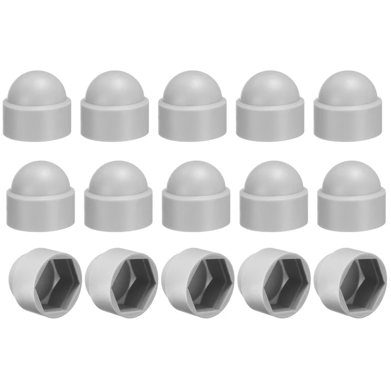 15Pcs Hex Nut Cover, M14x22x27mm Plastic Dome Nut Protection Cap, Gray