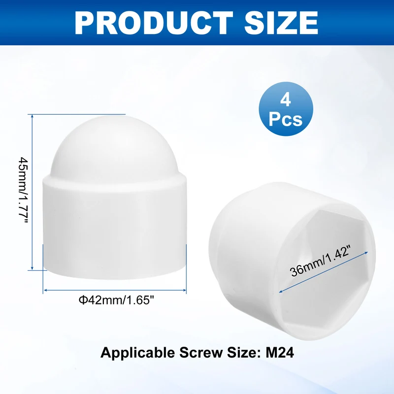 4Pcs Hex Nut Cover, M24x36x45mm Plastic Dome Nut Protection Cap, White