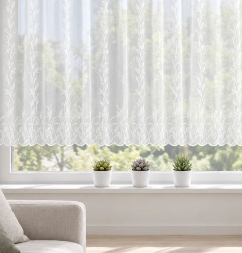 Jacquard Blumenfensterstore "Ranke" weiß - Fertigstore von Albani