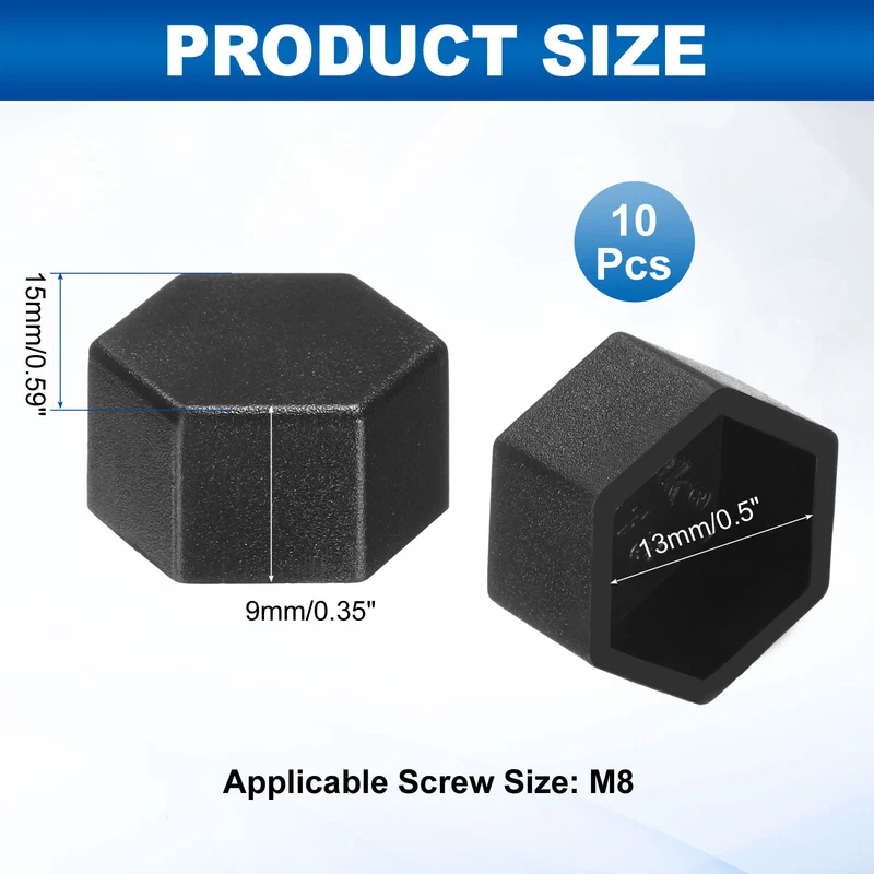 10Pcs Hex Nut Cover M8x13x9mm Plastic Nut Protection Cap Black