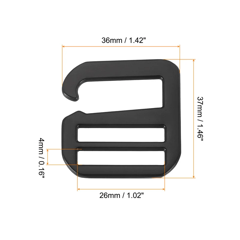 4Pcs 1.02" Metal G-Hook Buckles Adjustable Flat Tri-Glide Buckles, Matte Black