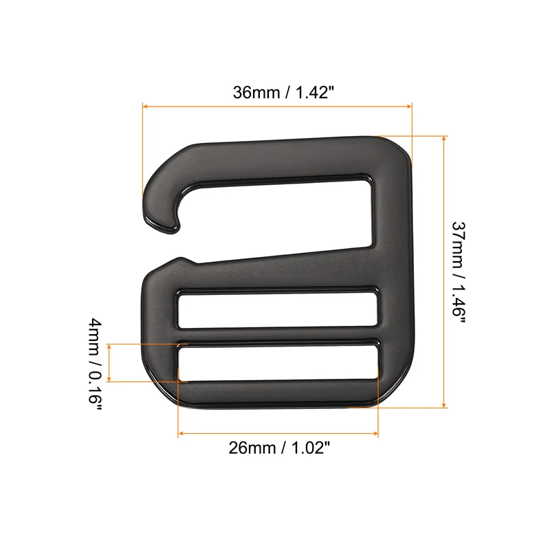 4Pcs 1.02" Metal G-Hook Buckles Adjustable Flat Tri-Glide Buckles, Dark Grey