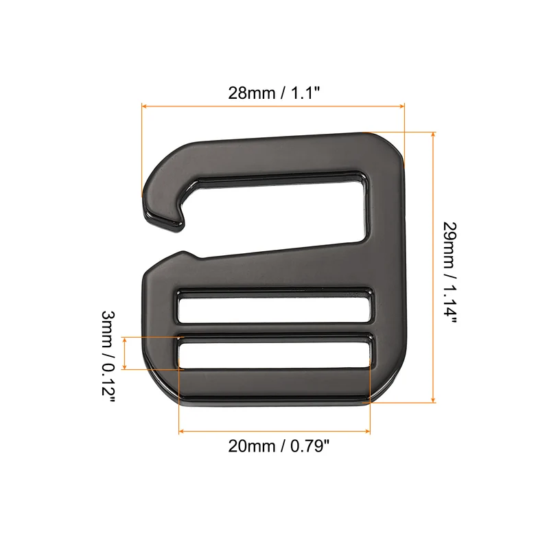 4Pcs 0.79" Metal G-Hook Buckles Adjustable Flat Tri-Glide Buckles, Dark Grey