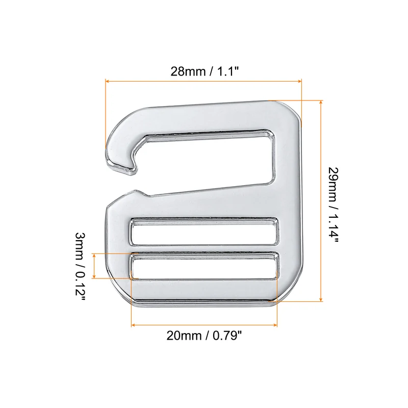 4Pcs 0.79" Metal G-Hook Buckles Adjustable Flat Tri-Glide Slide Buckles, Silver