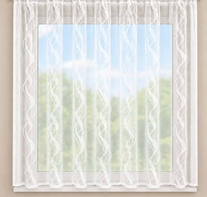 Fertigstore "Wave" weiß mit Kombiband - Jacquard Gardine von Albani