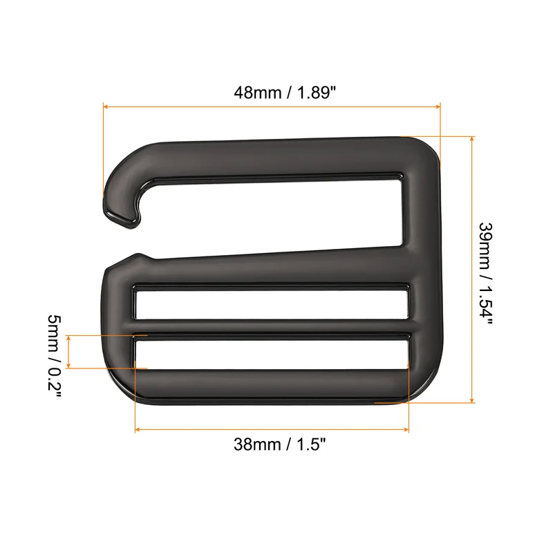 10Pcs 1.5" Metal G-Hook Buckles Adjustable Flat Tri-Glide Buckles, Dark Grey