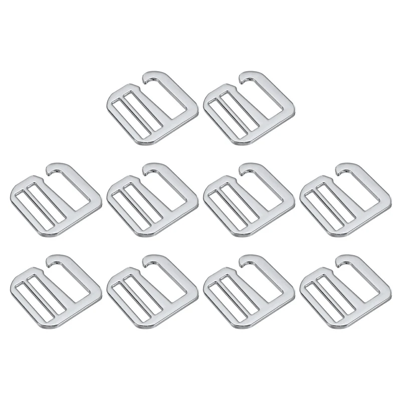 10Pcs 1.02" Metal G-Hook Buckles Adjustable Flat Tri-Glide Slide Buckles, Silver