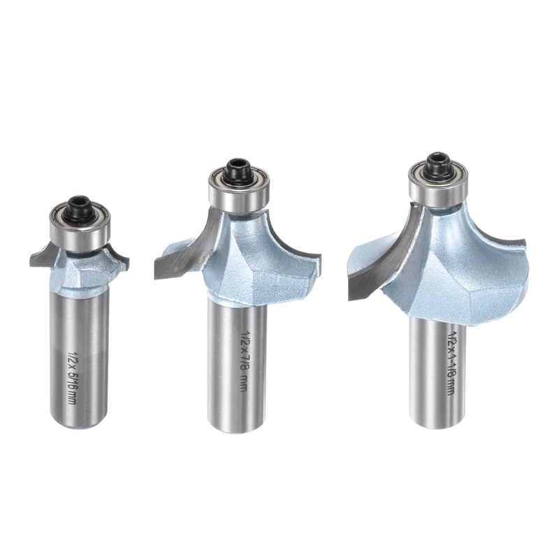 Roundover Router Bit Set 1/2 Shank 5/32" 7/16" 9/16" Radius Light Blue