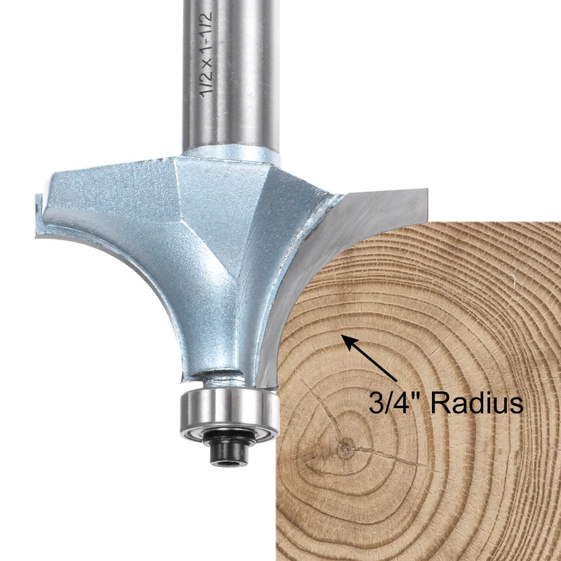 2pcs Roundover Router Bit 1/2 Shank 3/4" Radius Tungsten Steel Tip Light Blue